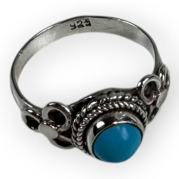 Vintage Sterling Silver Ring with Blue Stone Size 7 - Picture 3 of 6